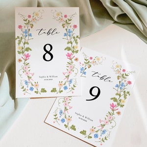 Wildflower Wedding Table Numbers Template, Printable Table Numbers, Wedding Table Numbers, Pastel Wildflower Invitation, Floral Wreath ROSIE image 4