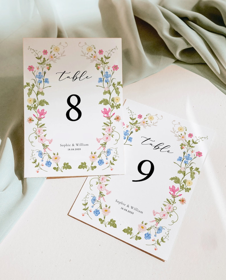 Wildflower Wedding Table Numbers Template, Printable Table Numbers, Wedding Table Numbers, Pastel Wildflower Invitation, Floral Wreath ROSIE image 4