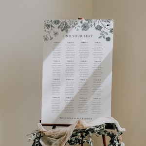 Groene bloemen bruiloft zitplaatsen grafiek, afdrukbare bruiloft tabelplan, bruiloft plan, tuin bruiloft, bruiloft zitplaatsen, groene bruiloft teken SK23