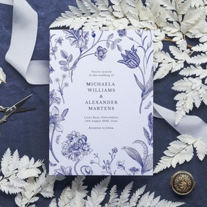 Delft Blue Chinoiserie Wedding Invitation, Blue Floral Porcelain Invite Template, Peony China French Toile EDITABLE Printable, ELLA