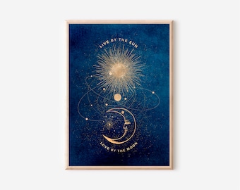 Live by the Sun Love by the Moon, Celestial Wall Prints, Mystical Art Print, Neutral Decor, Astrology Posters, Tarot Card, Boho Art