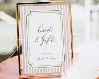 Cards and Gifts Sign Template, Pink Stripe Wedding Sign, Editable Reception Table Sign, Printable Wedding Decor, Instant Download N25