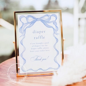 Sjabloon blauwe strik luier loterij, jongensbabyshower, luierloterij invoegen, blauwe strik babyshower, luierloterij, bord babyshower LAUREN