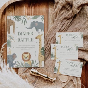 Safari Diaper Raffle Sign & Tickets, Jungle Baby Shower Game, Zoo Animal Baby Shower Decorations, Gender Neutral Printable, Instant Download