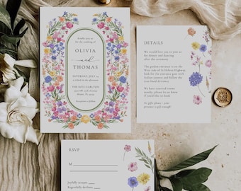 Wildflower Wedding Invitation Template, Printable Wedding Invitation, Wedding Invitation, Boho Wildflower Invitation, Floral Wreath, AMELIA