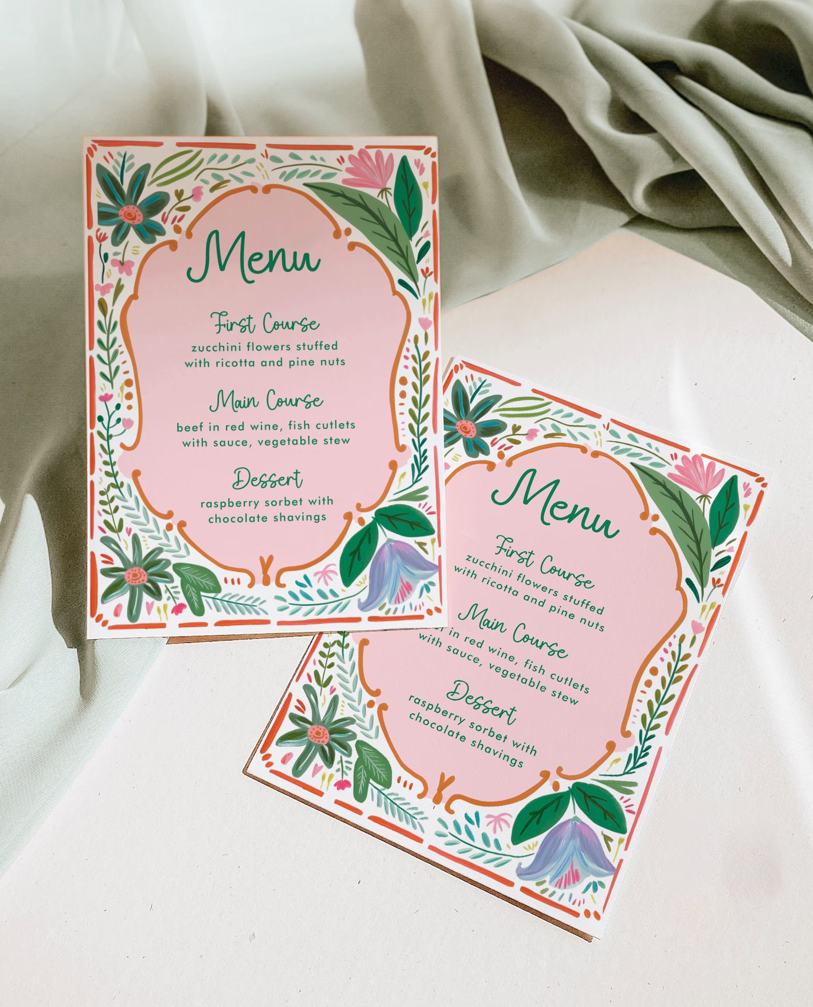 Colorful Floral Spring Menu Template, Hand Drawn, Printable Dinner Menu ...