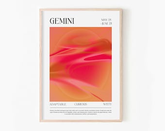 Gemini Zodiac Print | Gemini Horoscope Art Print | Gemini Wall Decor |  Aura Gradient Poster, Gradient Wall Art, DIGITAL DOWNLOAD