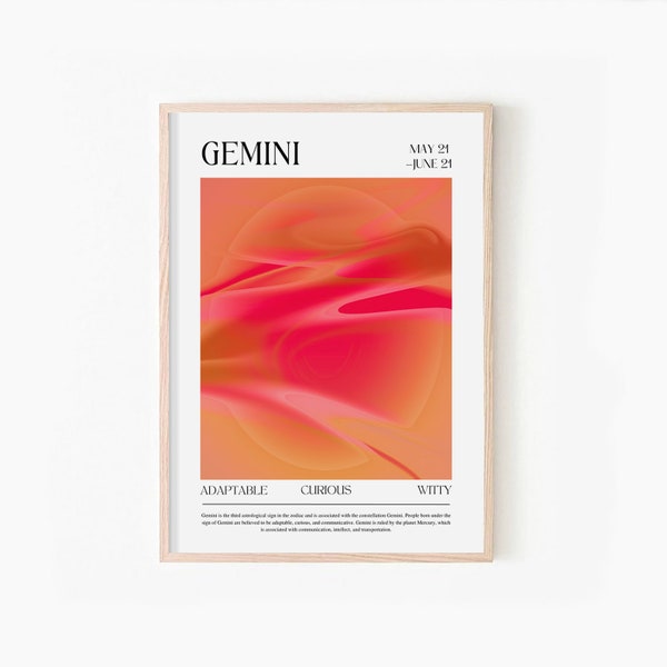 Gemini Zodiac Print | Gemini Horoscope Art Print | Gemini Wall Decor |  Aura Gradient Poster, Gradient Wall Art, DIGITAL DOWNLOAD
