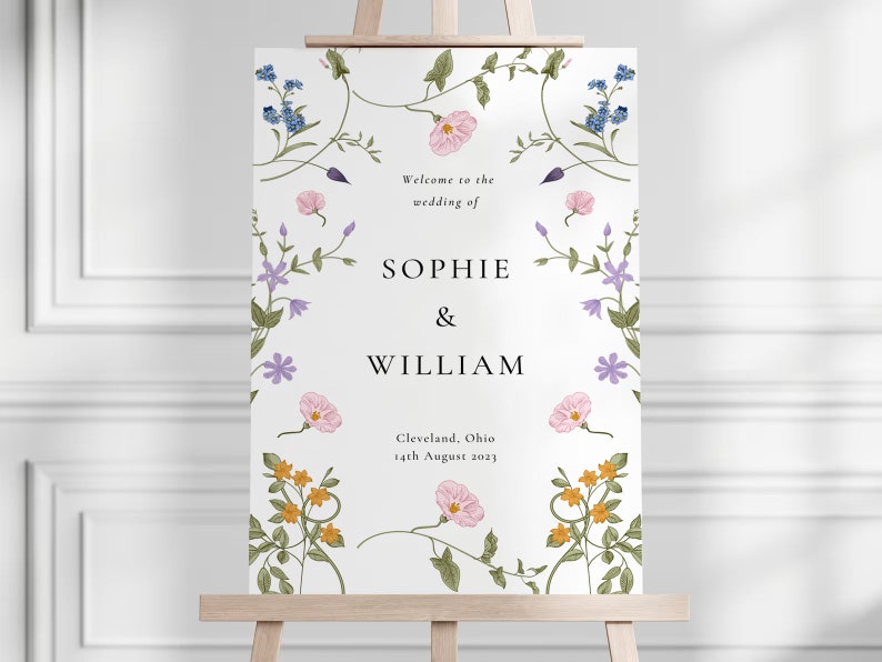 Wildflower Wedding Welcome, Floral Welcome Sign Template, Welcome Sign, Instant Download, Wedding Welcome Poster, Editable Template, KK2 image 3