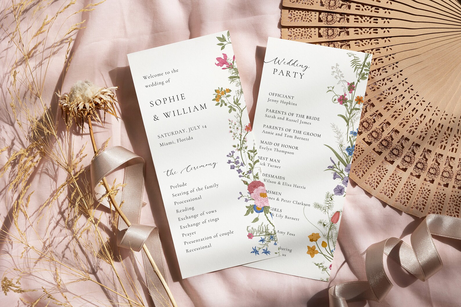 Wildflower Program template, Wildflower Wedding Program, Wedding Day Timeline, Wedding Program, Boho Floral | INSTANT DOWNLOAD