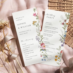 Plantilla del Programa de Flores Silvestres, Programa de Bodas de Flores Silvestres, Cronología del Día de la Boda, Programa de Bodas, Boho Floral / DESCARGA INSTANTE, WH1