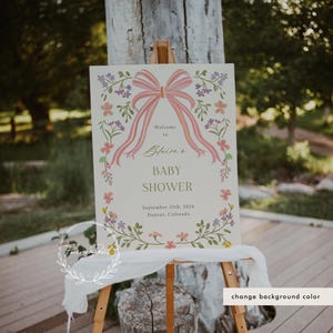 Blumen Bogen-Babyparty-Willkommensschild-Vorlage, Babypartyschild, Bogen-Mädchen-Babyparty-Poster, bearbeitbares druckbares Mädchen-Duschedekor B25