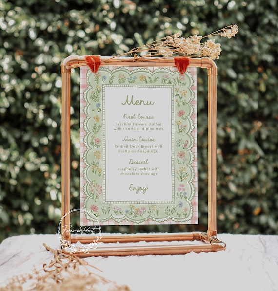 Colorful Floral Menu Template, Hand drawn, Printable Dinner Menu, Editable Template, INSTANT DOWNLOAD, Green Whimsical Menu Template LEYA