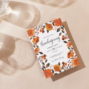 Thanksgiving Invitation, Thanksgiving Dinner Invitation, Floral Party Invitation, Printable Thanksgiving Invite, Instant Download, Botanic image 3