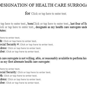 Healthcare Surrogate Template - Legal Form for Medical Decisions ...