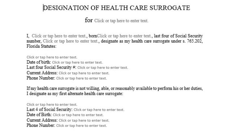 Healthcare Surrogate Template - Legal Form for Medical Decisions ...