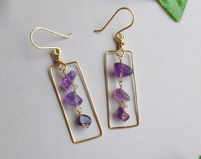 Wire Rectangle Crystal Earrings, Unique Dangle Earrings, Handmade Wire ...