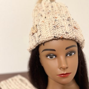 Handmade crochet beanie and fingerless gloves