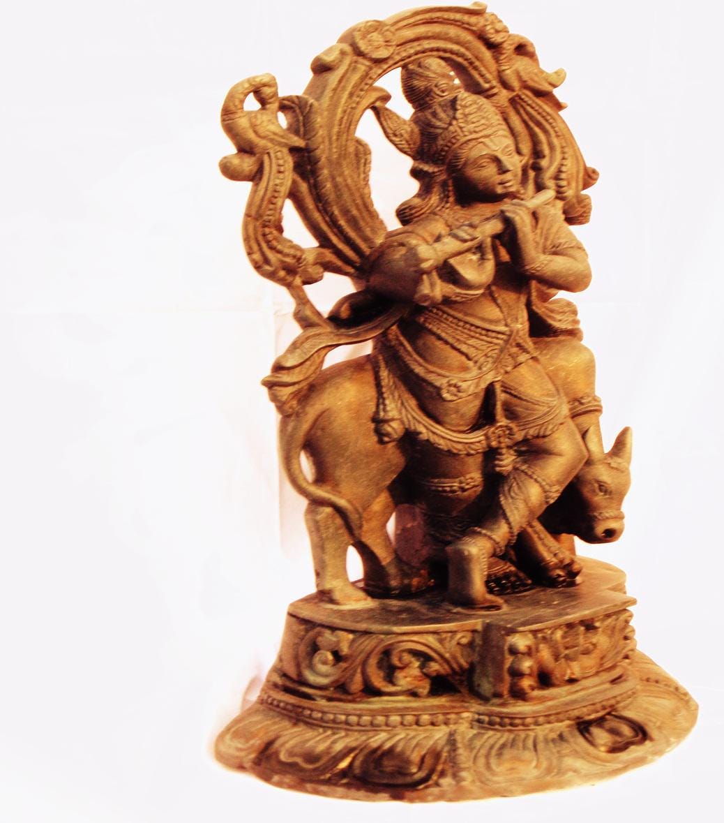 Statua AONA Krishna Tribhangi In Ottone – Altezza 50,8 Cm, Multicolore, Divinità Indù Con Flauto In Posizione A Tre Curve - 4