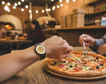 Fashion Ultra-Thin Stainless Steel Quartz Watch with Pizza Design