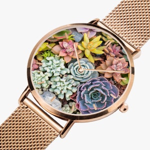 Fashion Ultra-Thin Stainless Steel Quartz Watch with Succulent Design