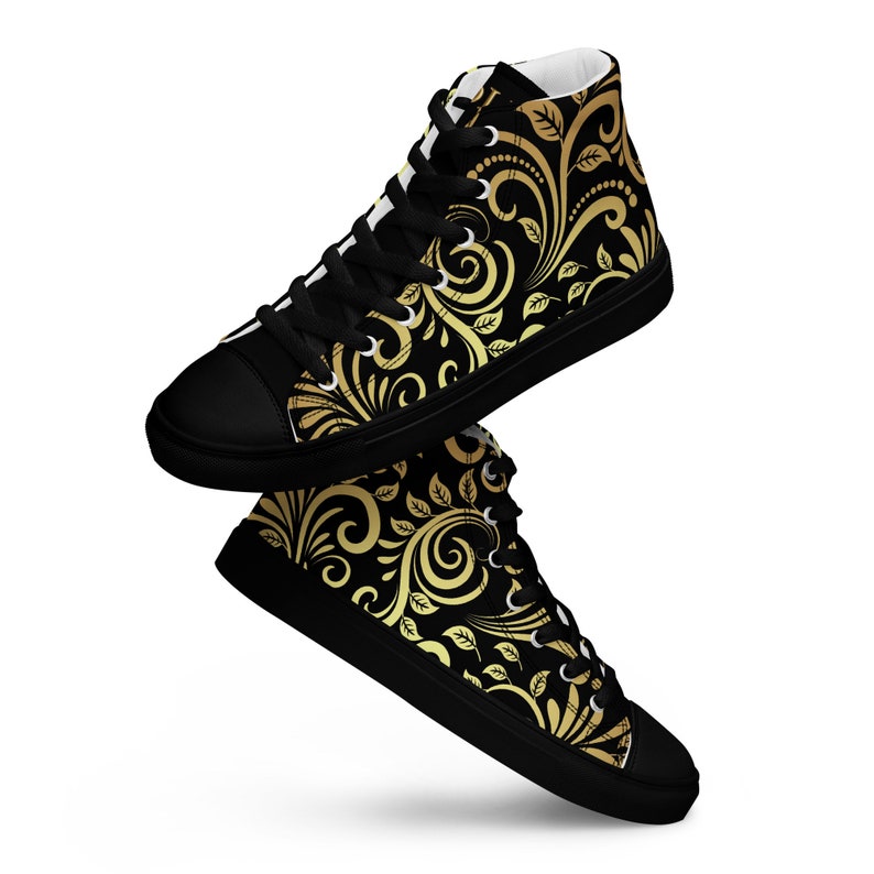 Steampunk Elegance Black & Gold High Top Sneakers for Men - Unique ...