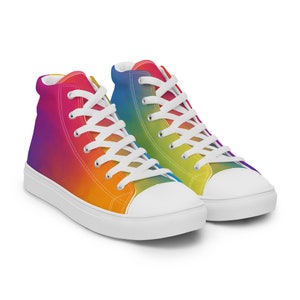 Make a Colorful Statement with Men&#39;s Rainbow High Top Canvas Sneakers for Luxurious Comfort