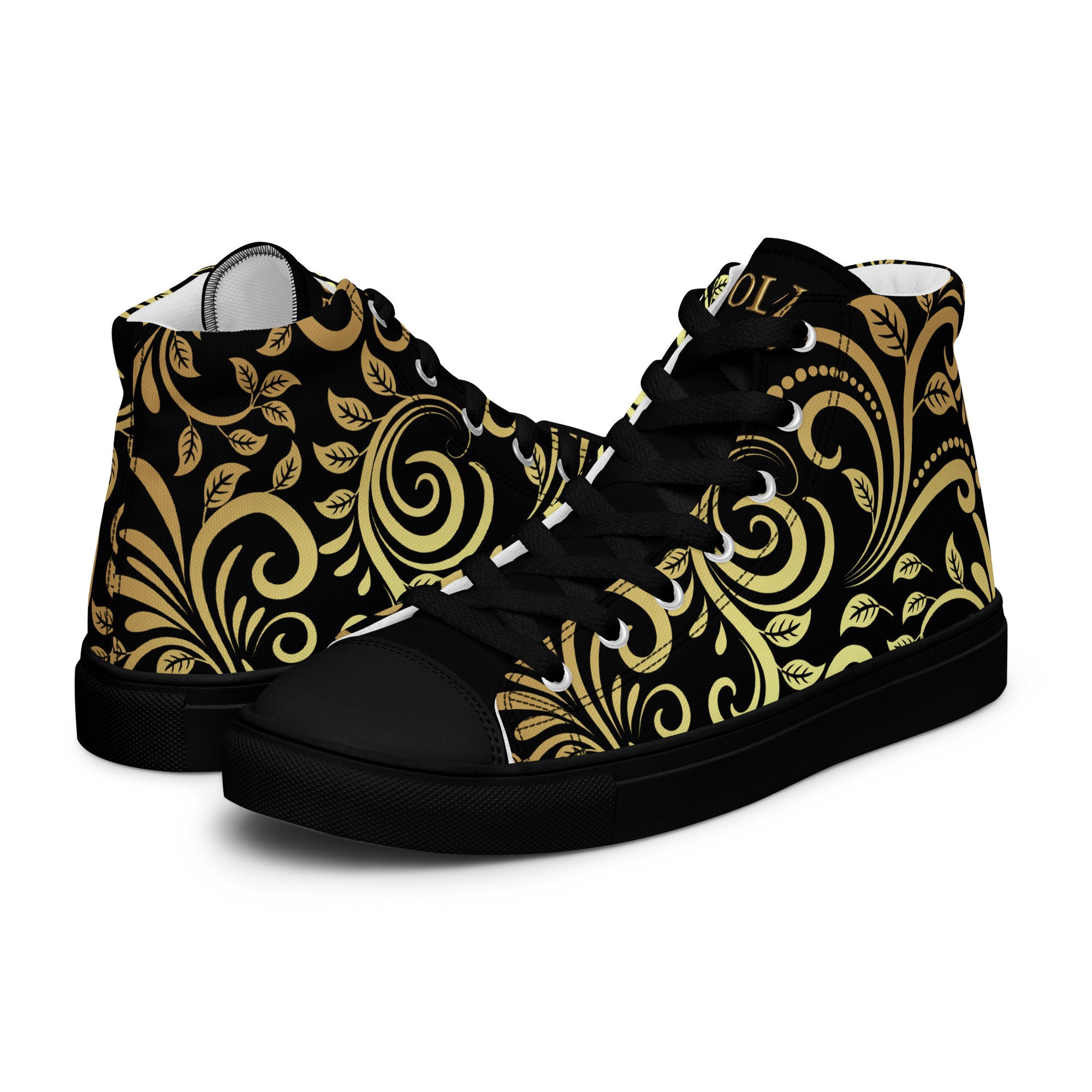Steampunk Elegance Black & Gold High Top Sneakers for Men - Unique ...