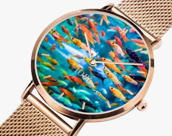 Fashion Ultra-Thin Stainless Steel Quartz Watch with Tiny Fish Design
