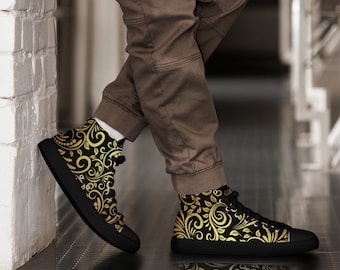 Steampunkowe, złote, wysokie trampki: męskie, designerskie, płócienne buty