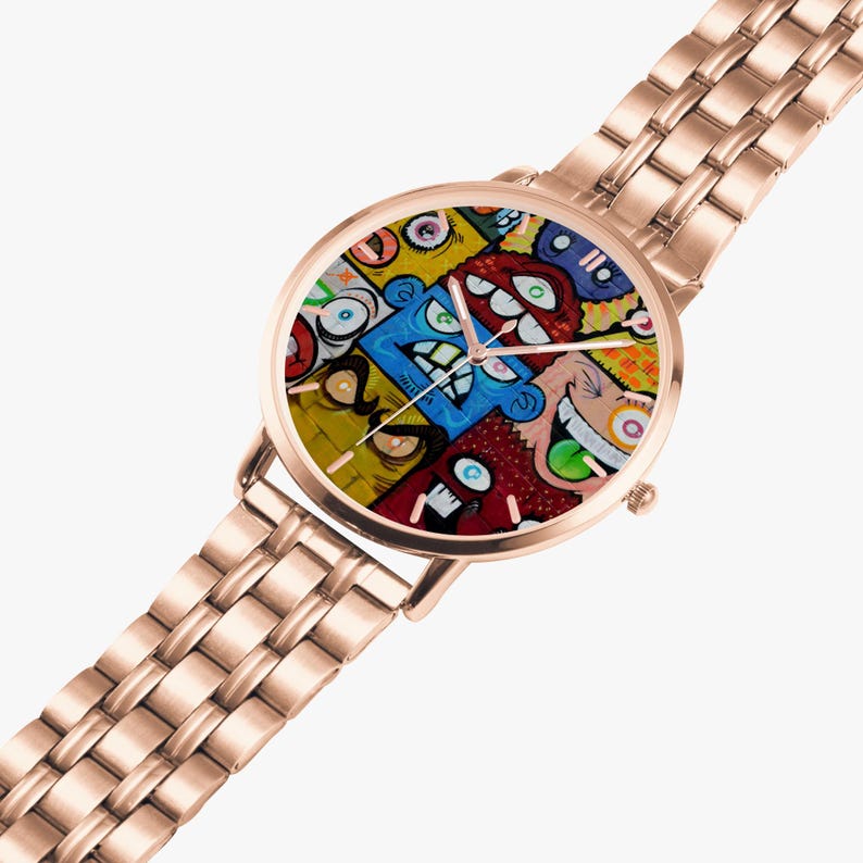 Graffiti Monster Faces Watch – Stainless Steel Street Art Timepiece image 4