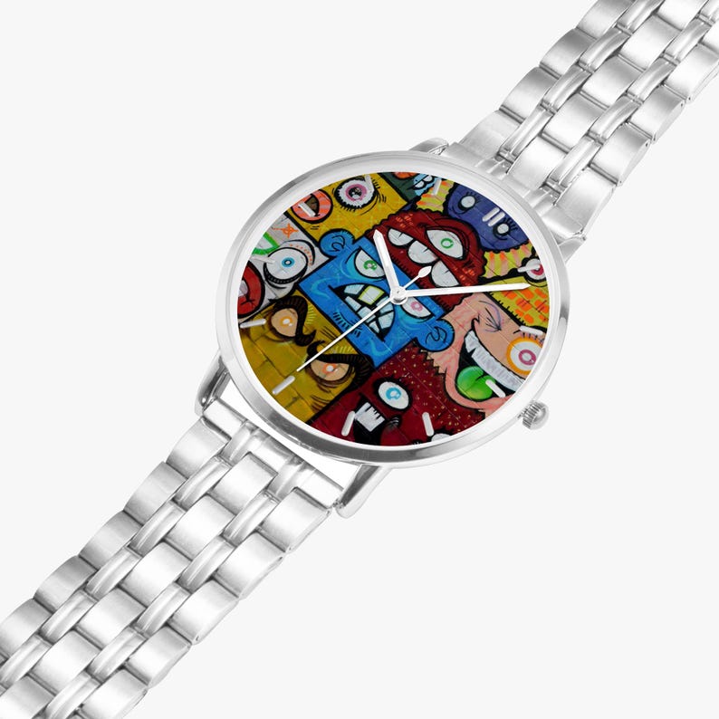 Graffiti Monster Faces Watch – Stainless Steel Street Art Timepiece image 6