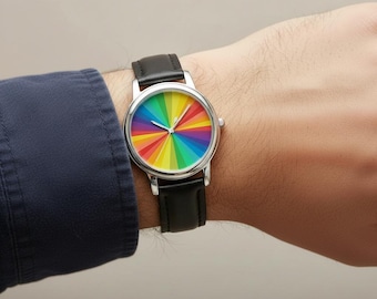 Rainbow Glow Leather Strap Quartz Watch Unisex Colorful Dial Japanese Citizen Movement