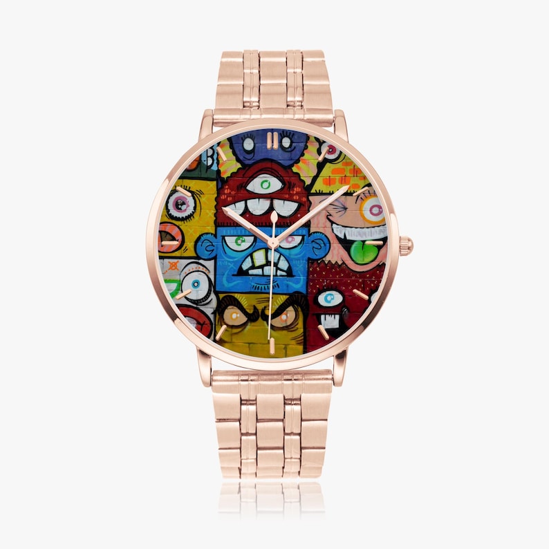 Graffiti Monster Faces Watch – Stainless Steel Street Art Timepiece image 9