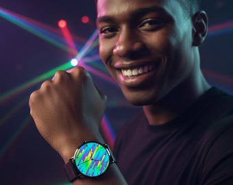 Fashion Ultra-Thin Stainless Steel Quartz Watch with Vibrant Diagonal Color Shift Stripes