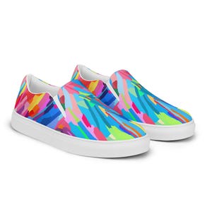 Vivid Colorful Waves Women’s Slip-On Canvas Shoes Artistic Abstract Comfortable