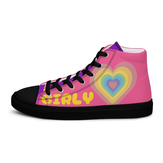 Rainbow Dream: Women's High Top Canvas Shoes – Pink With Rainbow