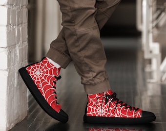 Zapatillas altas con diseño de telaraña roja para hombre: un calzado con un toque llamativo