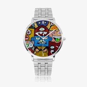 Graffiti Monster Faces Watch – Stainless Steel Street Art Timepiece image 3