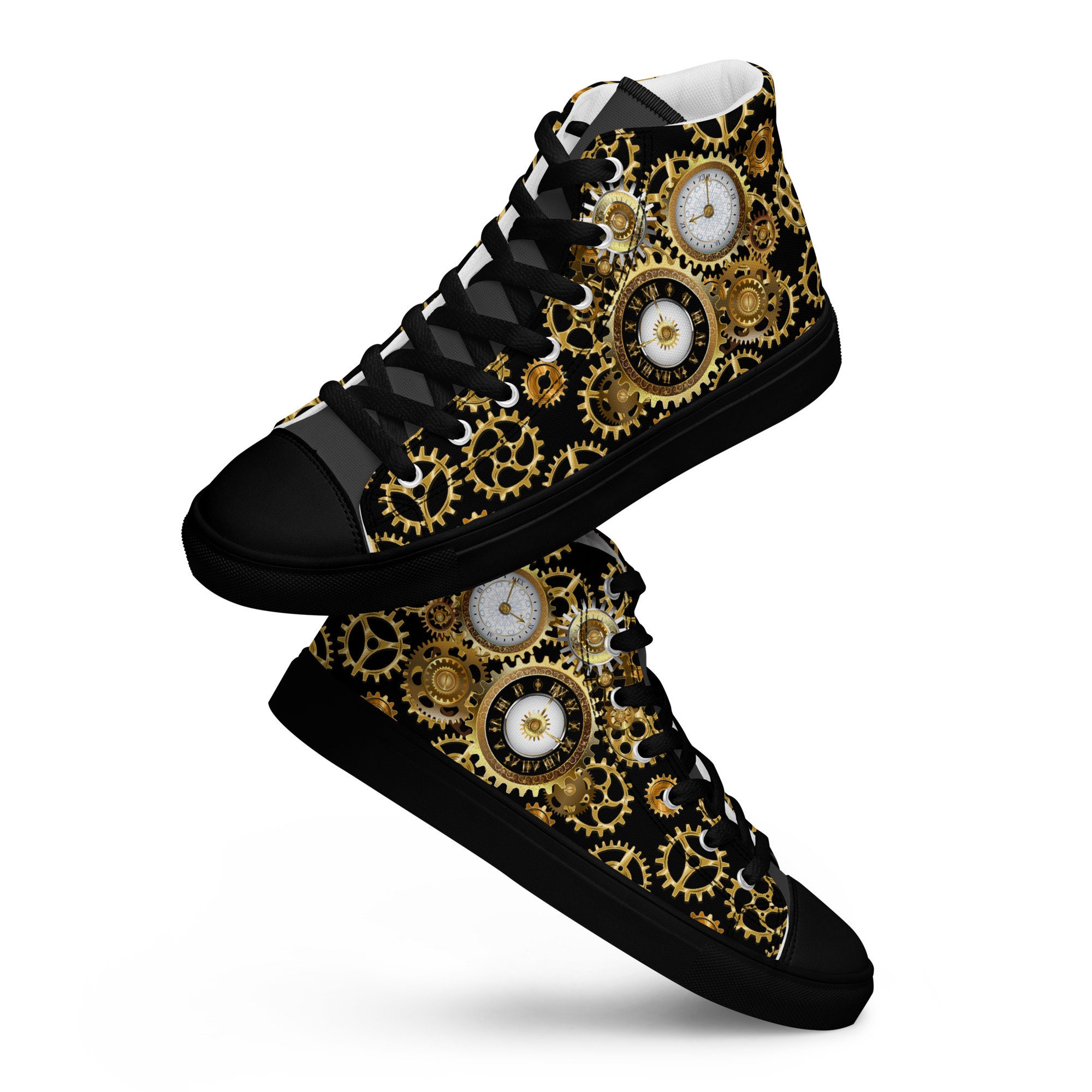 Steampunk Gear High Top Sneakers: Golden Clockwork Men's