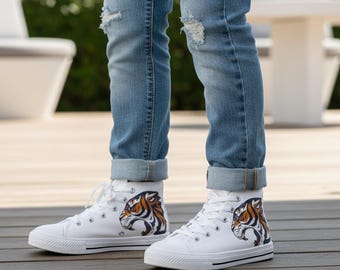 Fierce Tiger Head Kid’s High-Top Canvas Shoes Bold Animal Design Sneakers