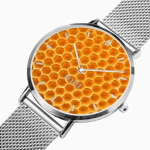 Fashion Ultra-Thin Stainless Steel Quartz Watch with Honeycomb Design