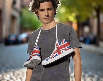 Made In England Men’s high top canvas shoes street-wear sneakers British