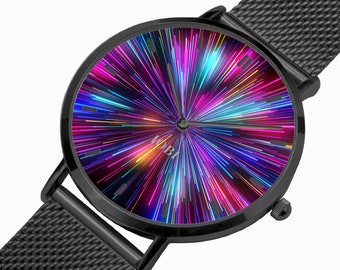 Fashion Ultra-Thin Stainless Steel Quartz Watch with Neon Blast Design