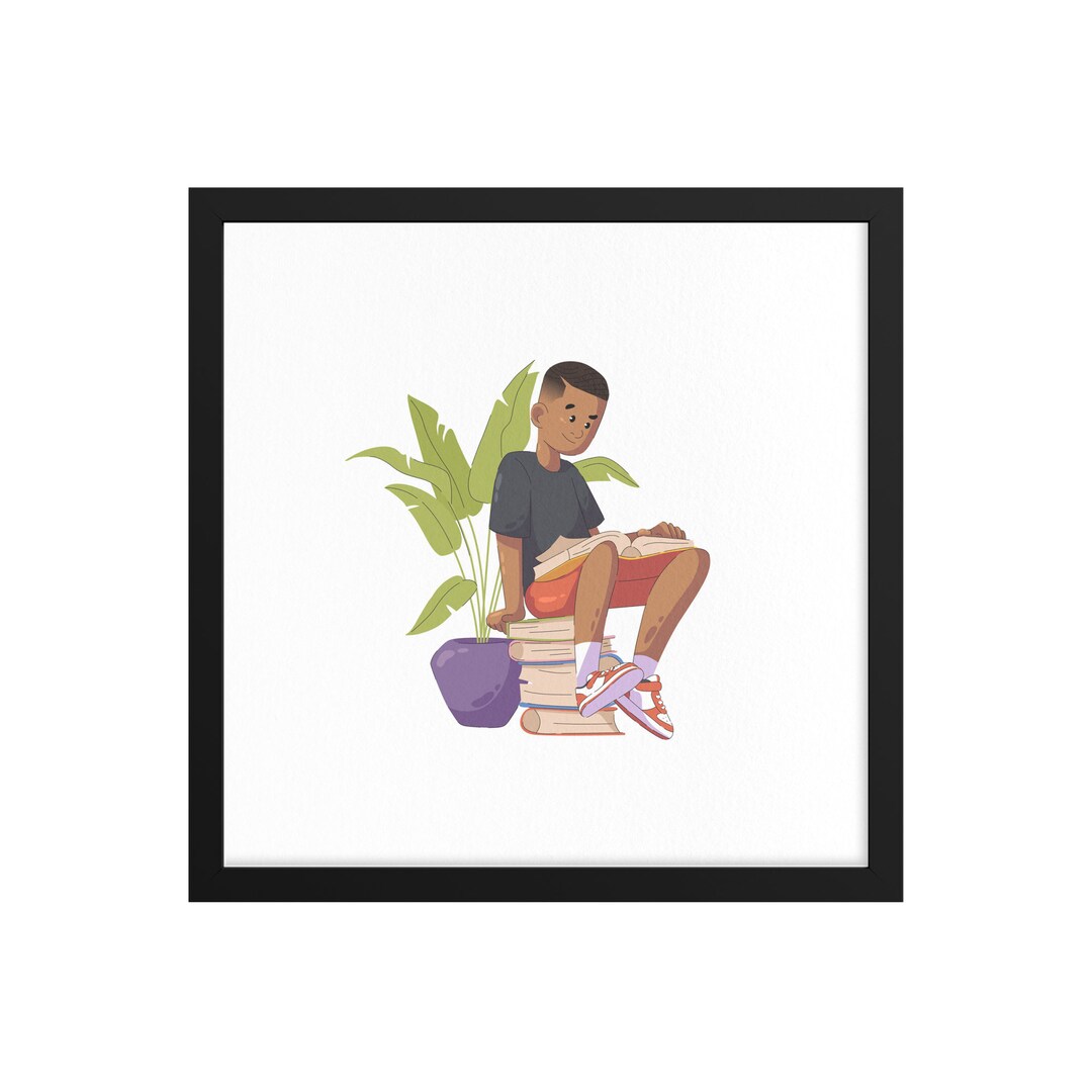 Black Boy Reading Wall Art Black Boy Wall Art Black Etsy