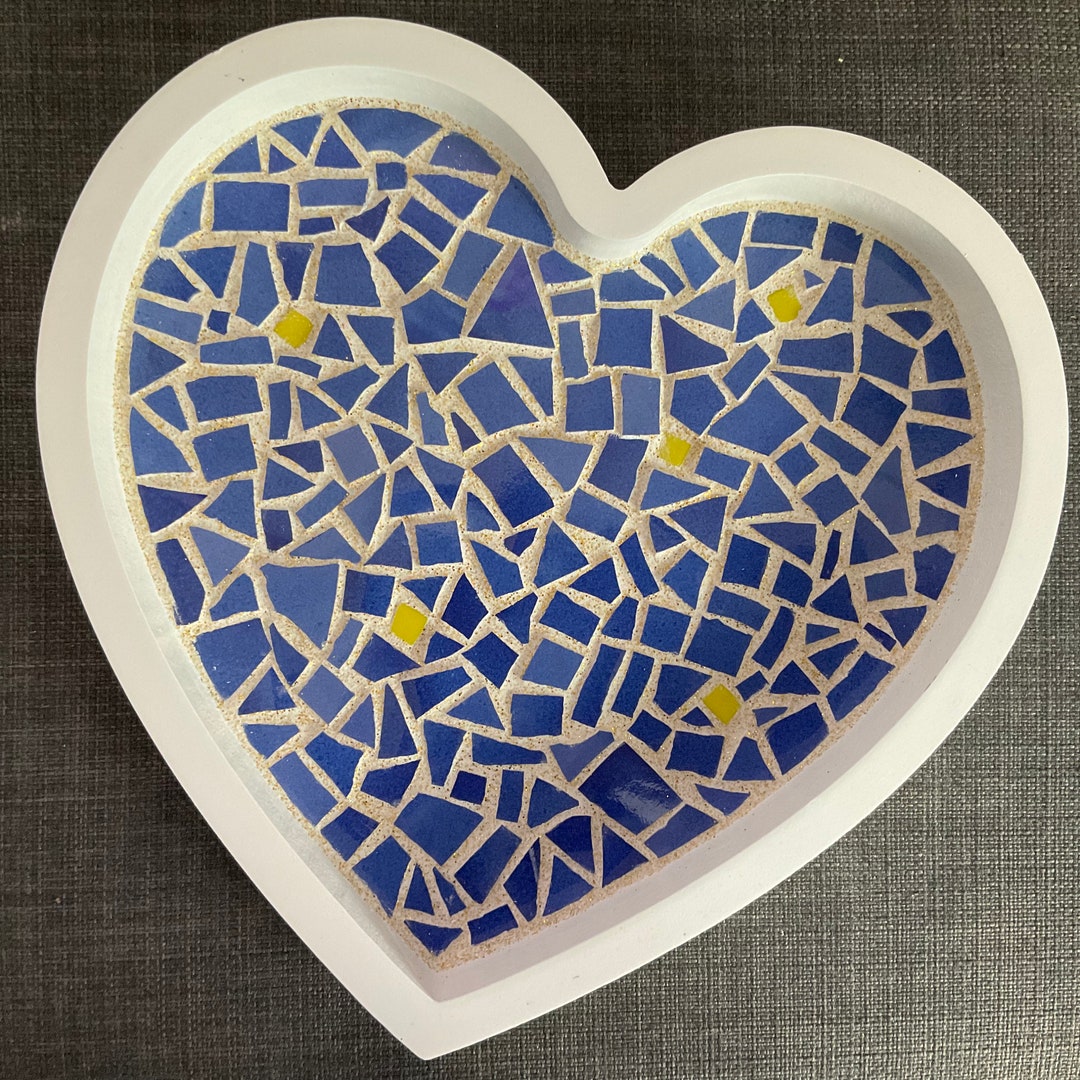 Heart Shape Mosaic Tray With Blue and Yellow Tiles. Etsy