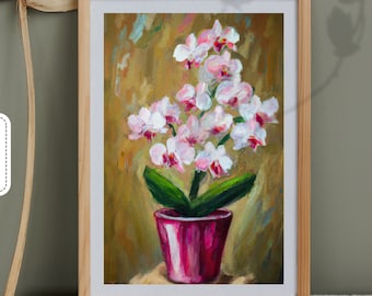 Botanische Wandkunst Pink Orchidee, Perfektes Geschenk für Pflanzenliebhaber, sofortiger Download, druckbare Kunst für Ihr Zuhause