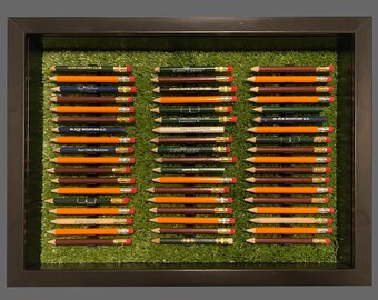 Golf Pencil Display Frame - 54 Golf Pencil Holder Organizer, White or Black Frame, Green Turf, Real Glass Cover, Wall Mountable