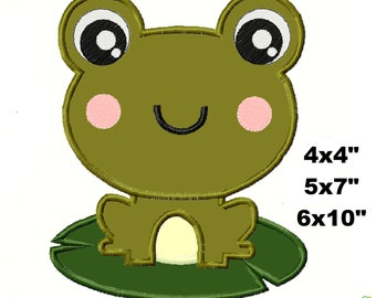 FROG machine applique design, cute frog embroidery design pattern, 3 sizes, Instant download