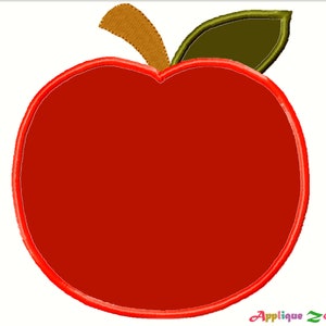 May include: A red apple design with a brown stalk and a green leaf. The apple has a white outline against a white background. The text "Applique Zone" is in the bottom right corner.
